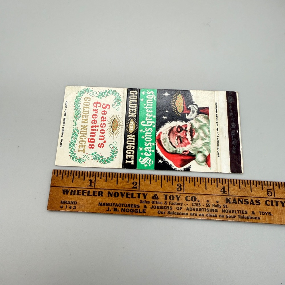 Vintage Golden Nugget Las Vegas Matchbook Cover Santa Season's Greetings 1950 - Picture 3 of 4